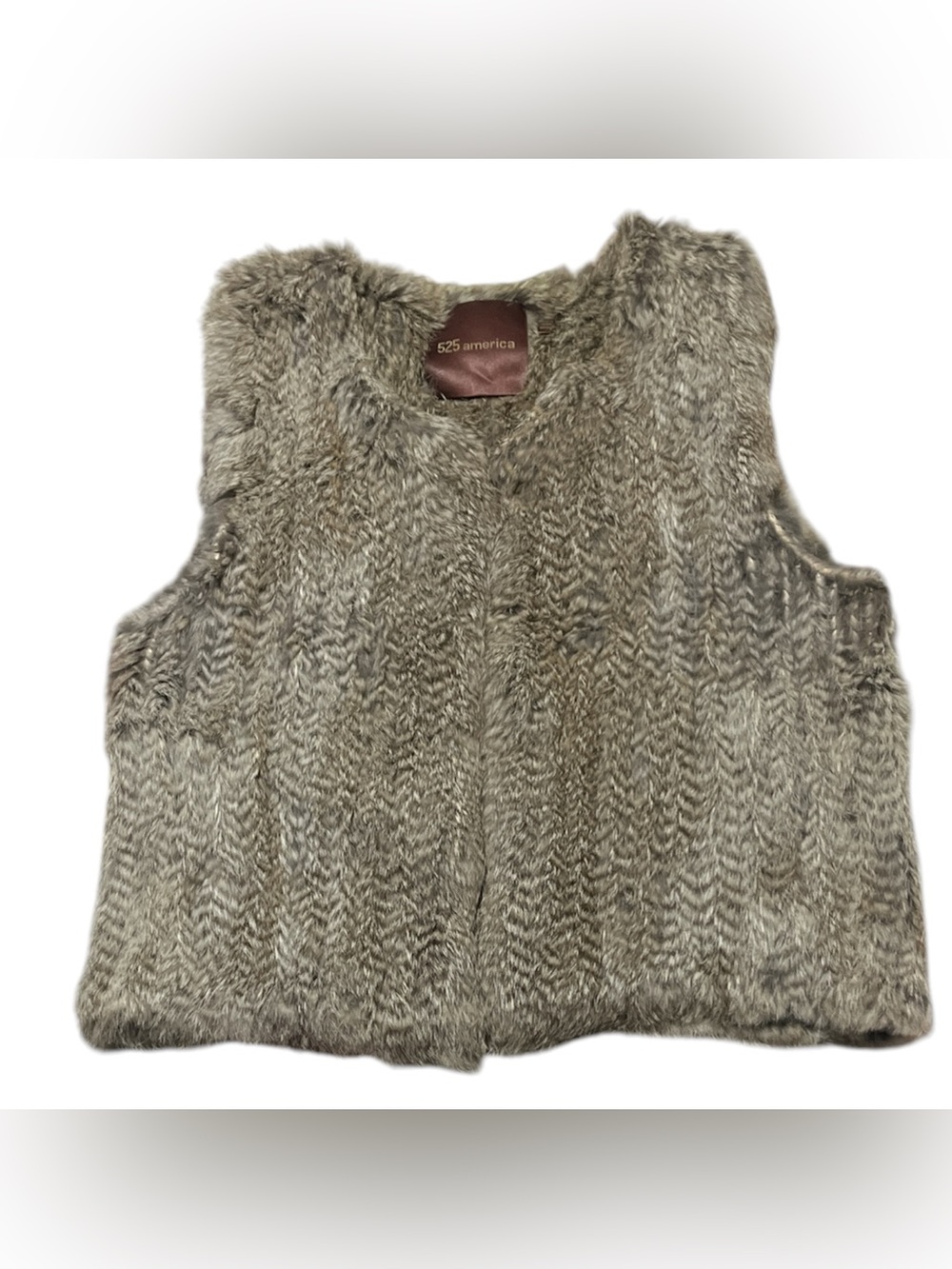 525 America 100 % Rabbit Fur Open Vest in Taupe